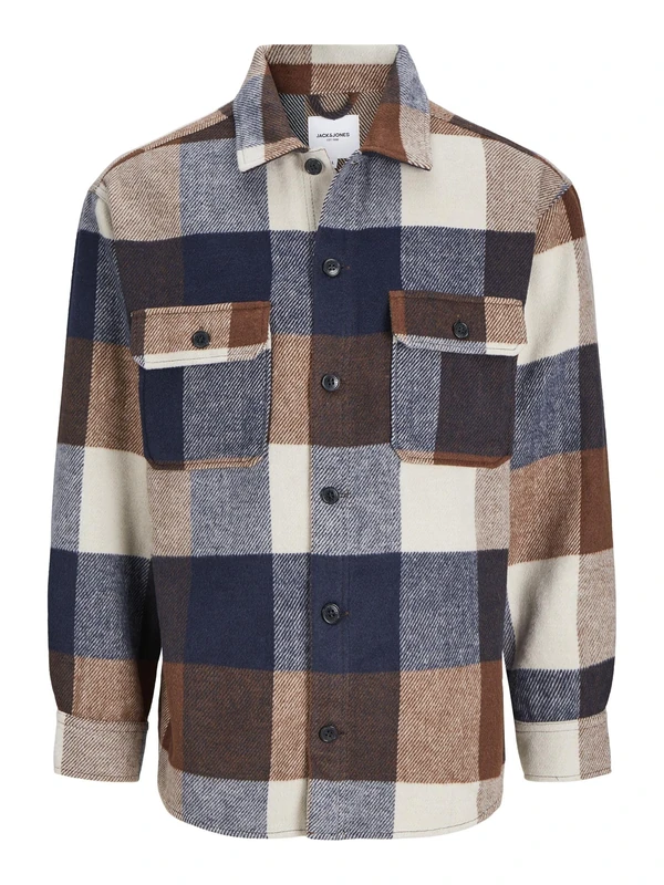 JACK & JONES Mens Jjebradley Ollie Overshirt Noos Long Sleeve Shirt, Navy Blazer/Checks:Checks, XXL UK
