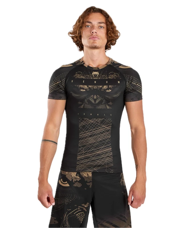 Venum, Gorilla Jungle Rashguard Short Sleeves, Men's, L, Black/Sand