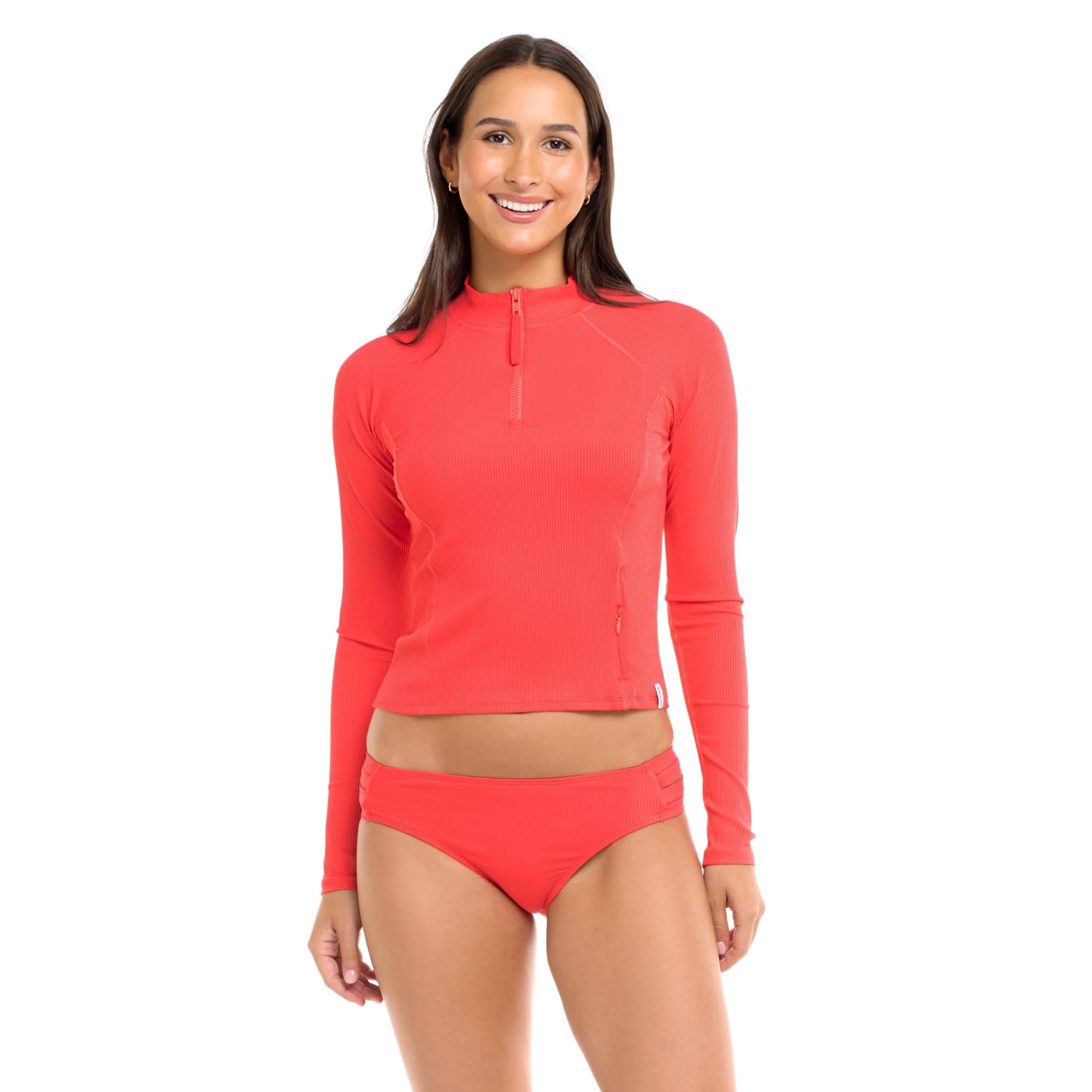 Body Glove Women's Raelynn Long Sleeve Crop Top Rashguard Rash Guard Shirt, Snapdragon Ibiza Rib, XS