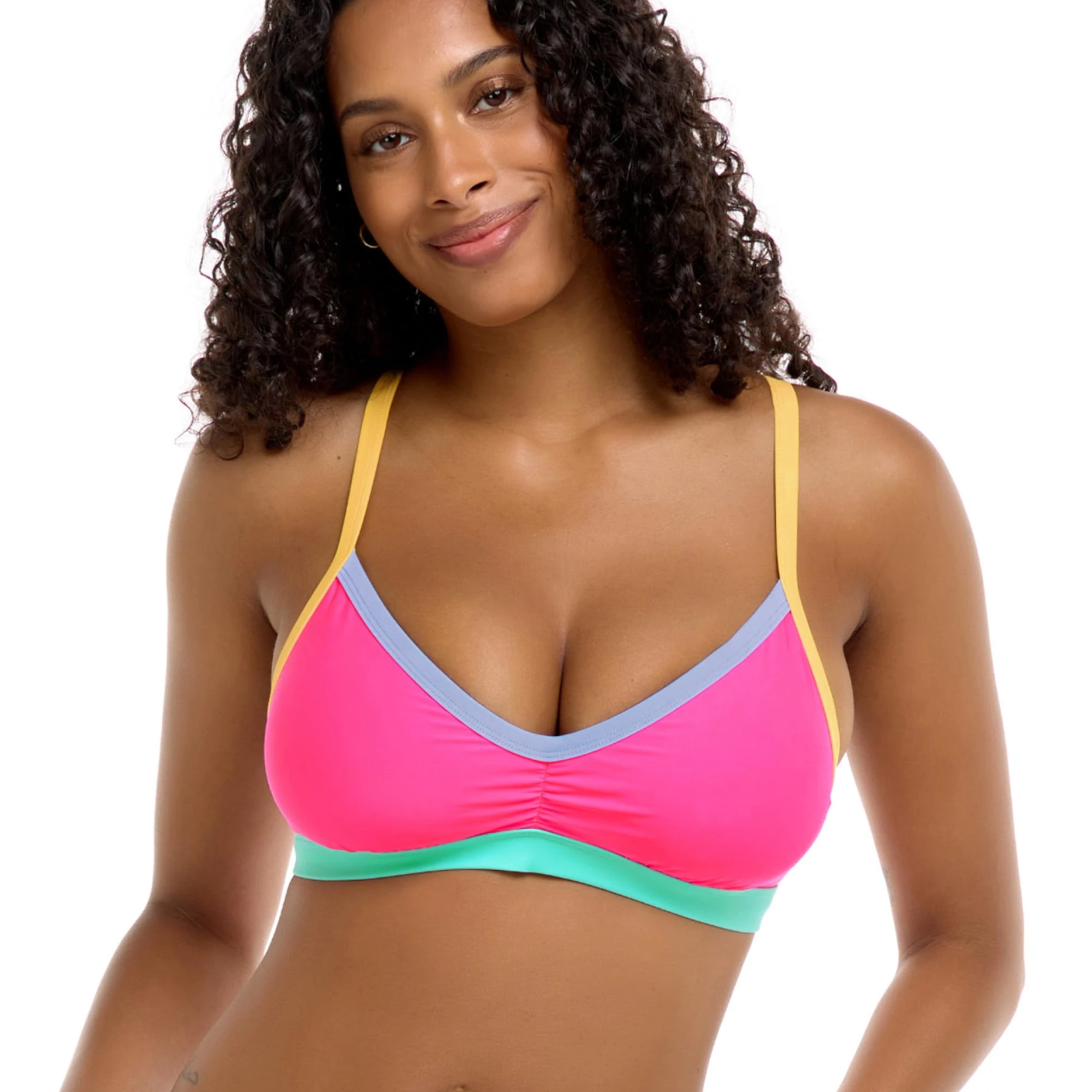 Body Glove Womens Drew D, Dd, E, F Cup Bikini Top Swimsuit with Adjustable 2-Way Back Detail, Bubble Gum Colorblock, E