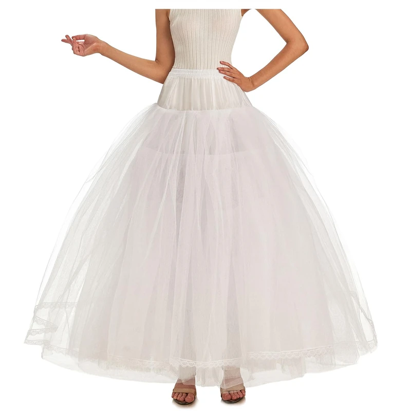 AWSALE Women Hoopless Petticoats 8 Layers Tulle Crinoline Underskirt for Wedding Dress Ball Gown WPT138 White, White, Medium - Image 1