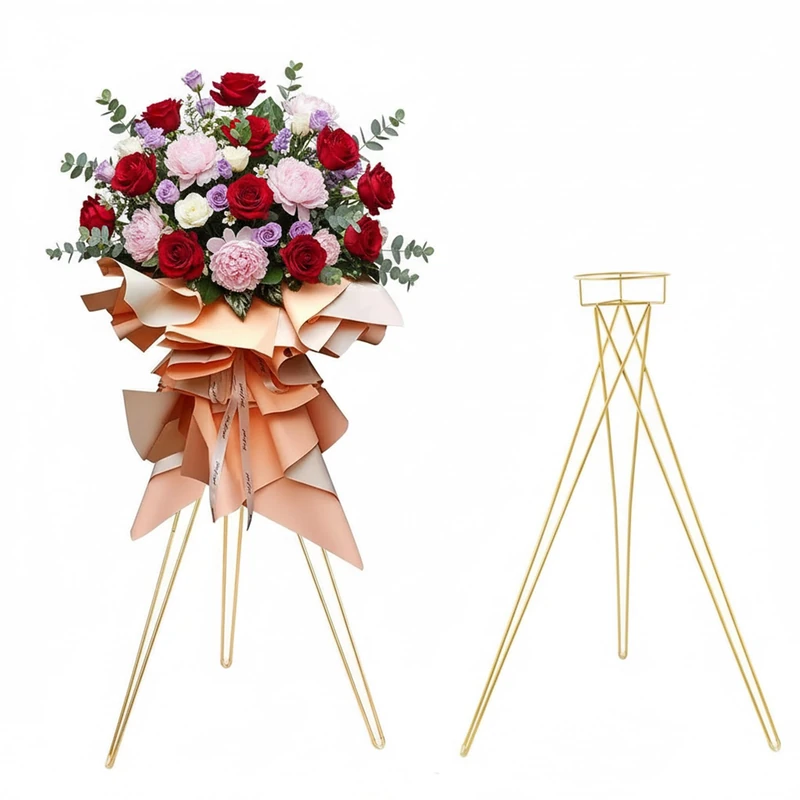 LoveCat 41.3" Tall Gold Floral Display Rack Decorations - Metal Flower Pot Holder，2 Pcs Flower Plant Stand Display for Wedding Anniversary Events Opening Ceremony Party Reception Aisle Centerpieces