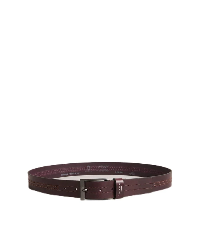 Ted Baker London Men's CRISIC Stitch Detail Leather Belt, Oxblood, 40