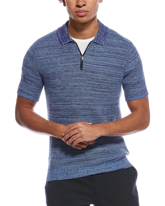 Ted Baker BLOSSAM-SS Regular Textured Zip Polo Blue
