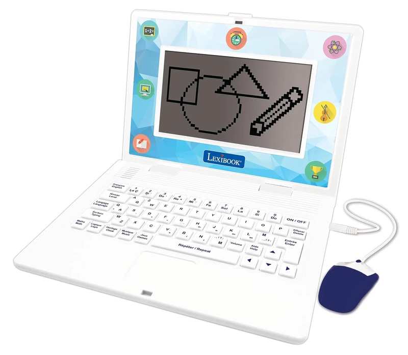 LEXIBOOK, Bilingual and Educational Laptop SPANISH/ENGLISH, Toy for Children, 170 Activities to Learn, Play Games and Music, Large Screen, White/Blue, JC599i2