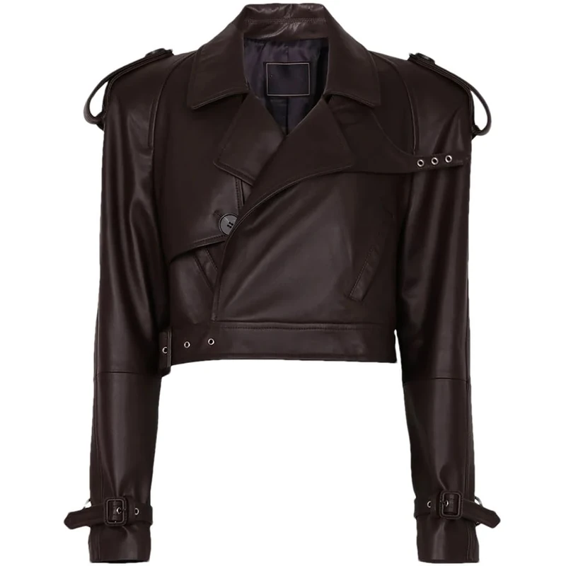 Zadaos Autumn Wide Shoulder Real Leather Jacket Women Oversized Black Sheepskin Cropped Jacket As Shown2 M