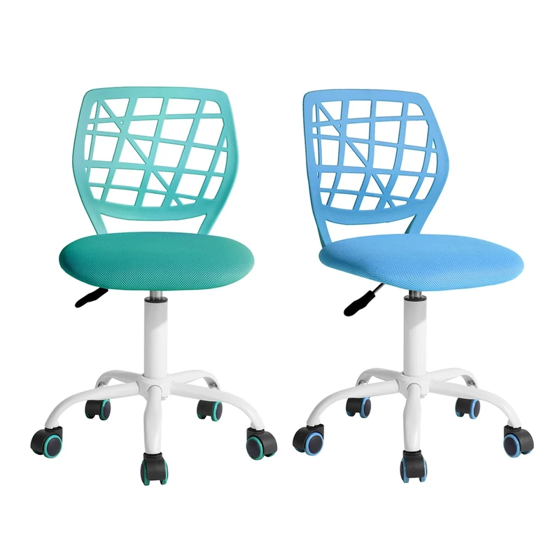 FurnitureR Desk Chair Office Chair Fabric Seat Ergonomic Study Chair without Armrest, Adjustable Height Swivel Chair, set of 2, Blue+Aqua,I