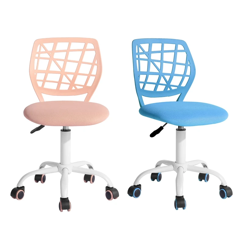 FurnitureR Desk Chair Office Chair Fabric Seat Ergonomic Study Chair without Armrest, Adjustable Height Swivel Chair, set of 2,Blue+Light pink,I