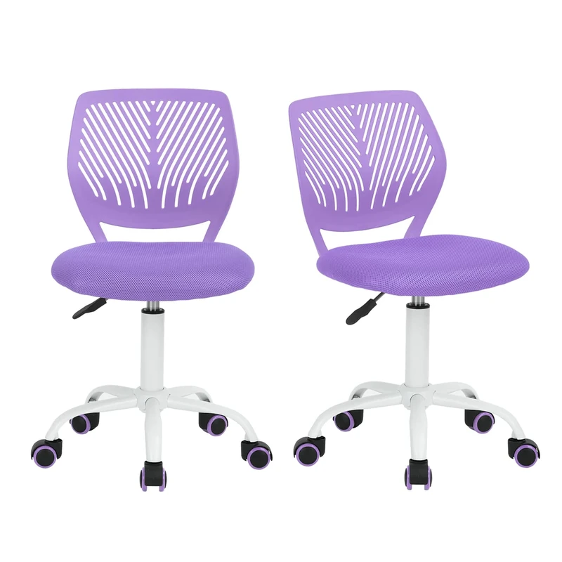 FurnitureR Desk Chair Office Chair Fabric Seat Ergonomic Study Chair without Armrest, Adjustable Height Swivel Chair, set of 2,Purple