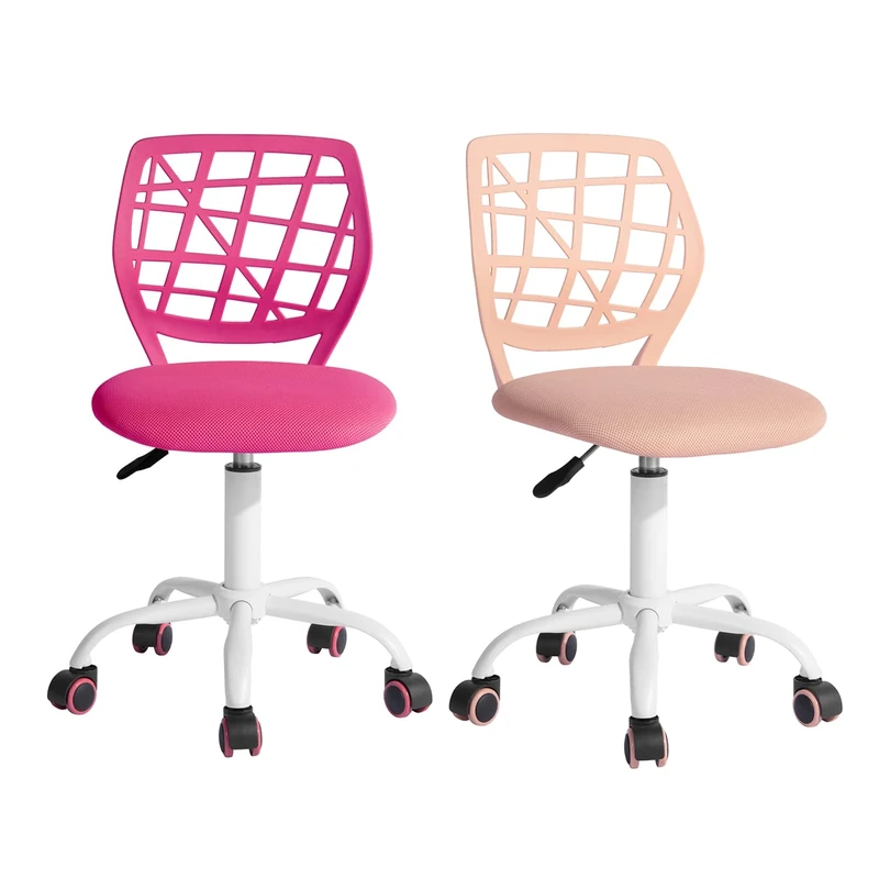 FurnitureR Desk Chair Office Chair Fabric Seat Ergonomic Study Chair without Armrest, Adjustable Height Swivel Chair, set of 2,Pink+Light pink,I