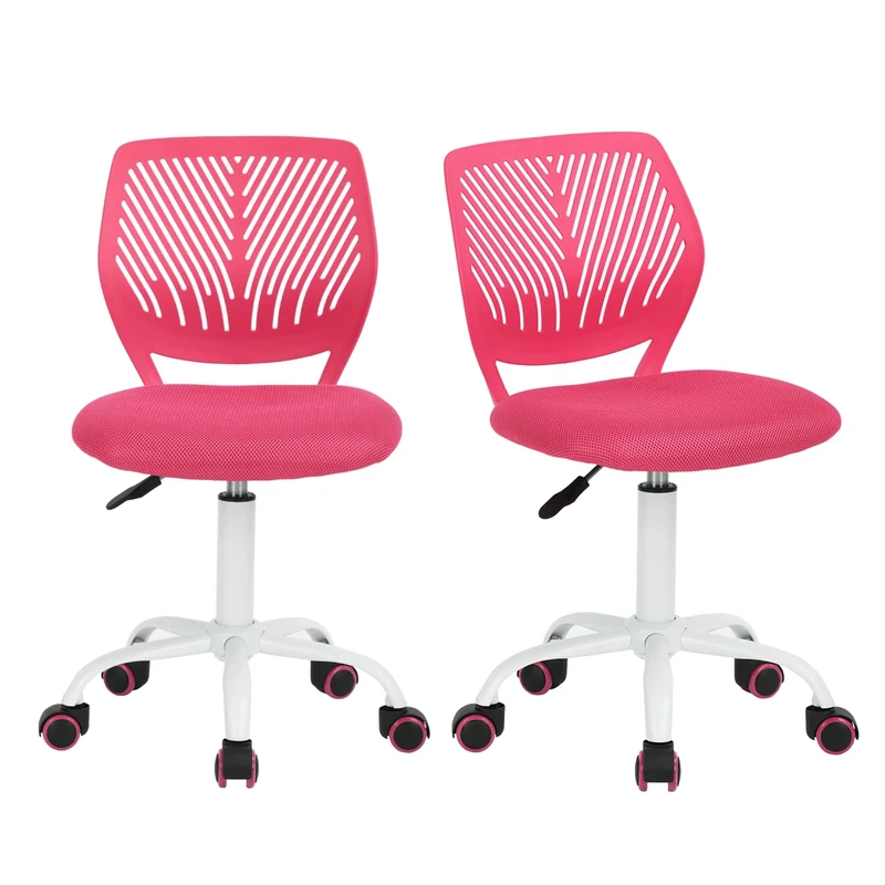 FurnitureR Desk Chair Office Chair Fabric Seat Ergonomic Study Chair without Armrest, Adjustable Height Swivel Chair, set of 2,Pink