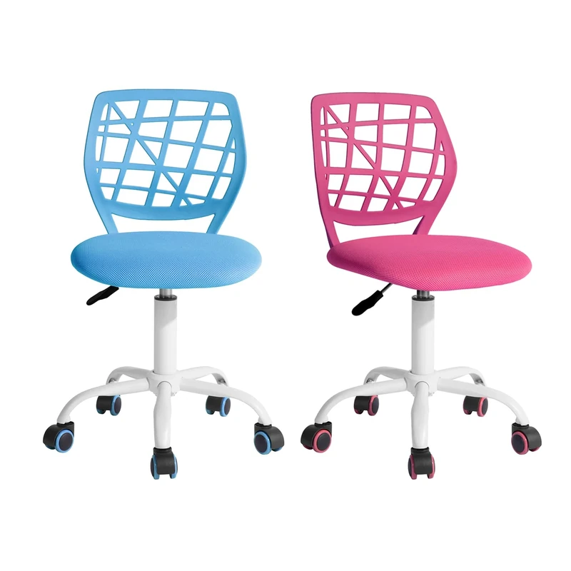 FurnitureR Desk Chair Office Chair Fabric Seat Ergonomic Study Chair without Armrest, Adjustable Height Swivel Chair, set of 2,Pink + Blue,I