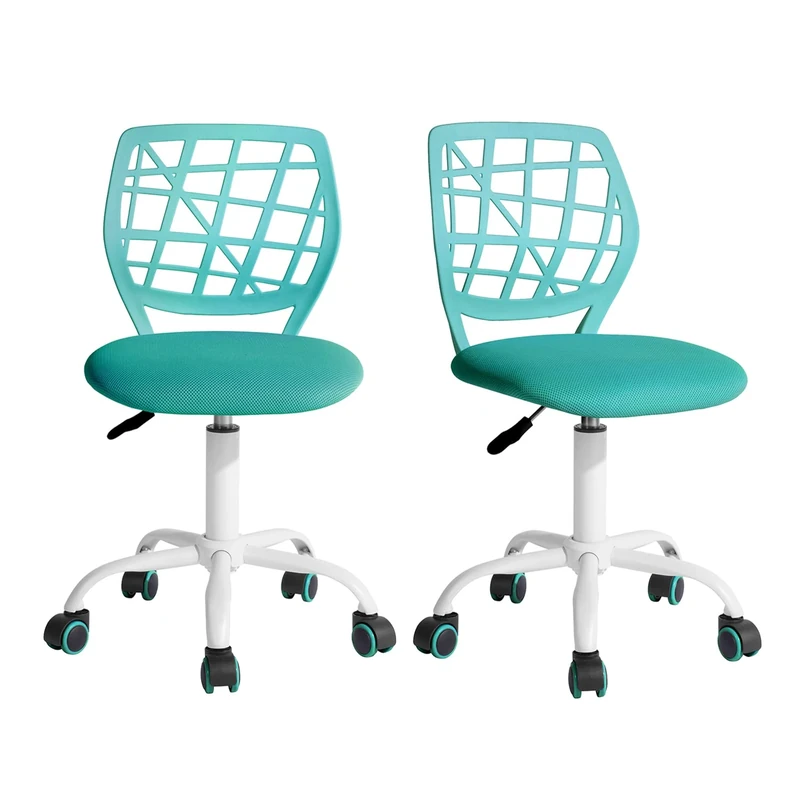 FurnitureR Desk Chair Office Chair Fabric Seat Ergonomic Study Chair without Armrest, Adjustable Height Swivel Chair, set of 2,Aqua,I