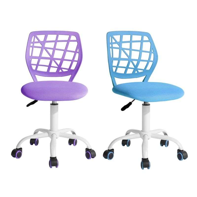FurnitureR Desk Chair Office Chair Fabric Seat Ergonomic Study Chair without Armrest, Adjustable Height Swivel Chair, set of 2,Purple + Blue,I