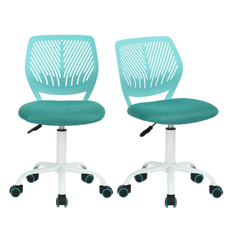 FurnitureR Desk Chair Office Chair Fabric Seat Ergonomic Study Chair without Armrest, Adjustable Height Swivel Chair, set of 2,Aqua