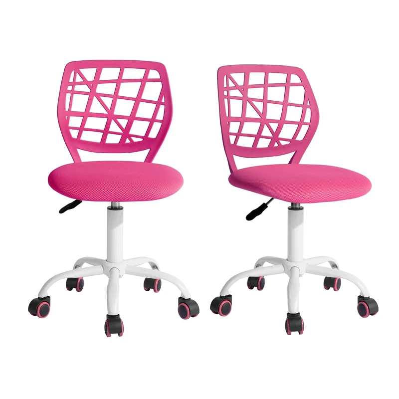 FurnitureR Desk Chair Office Chair Fabric Seat Ergonomic Study Chair without Armrest, Adjustable Height Swivel Chair, set of 2,Pink,I