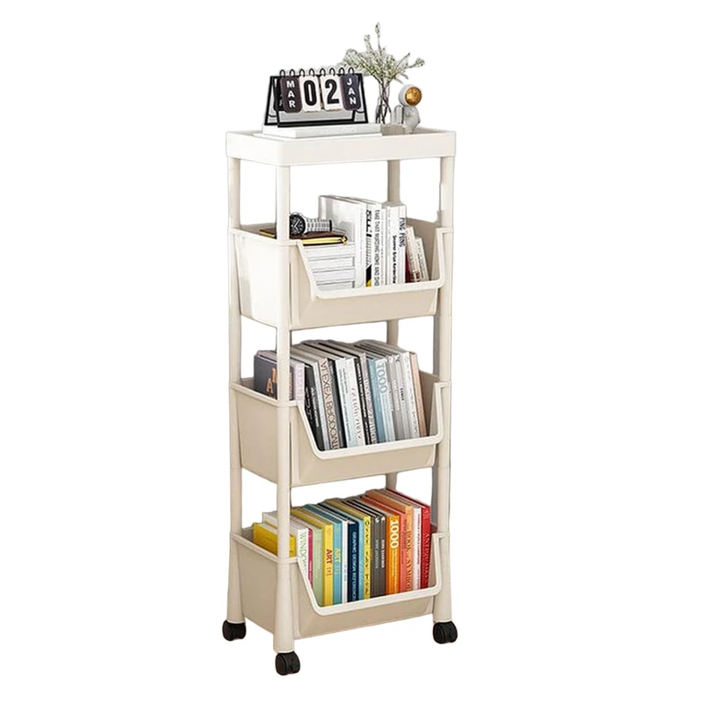 JOYBOS 4 Tier Detachable Mobile Plastic Storage Rack with Brake - Image 1