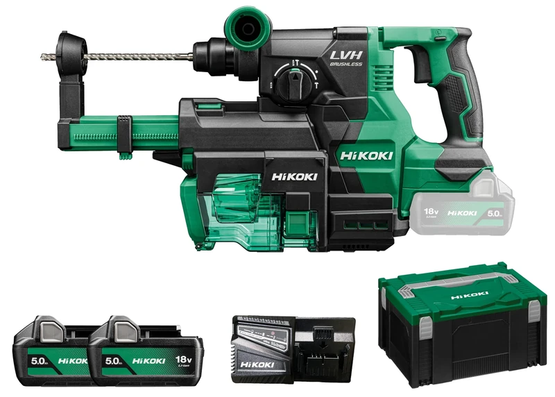 HIKOKI Akku Bohr- und Meißelhammer DH1826DA, Aufnahme: SDS-Plus (18V, 5,0 Ah, Leerlaufdrehzahl 0-4300 min-1,Schlagenergie (Gemäß EPTA 5.0): 3,2 J, Brushless Motor, Plus Zubehör Alles im HSC Koffer