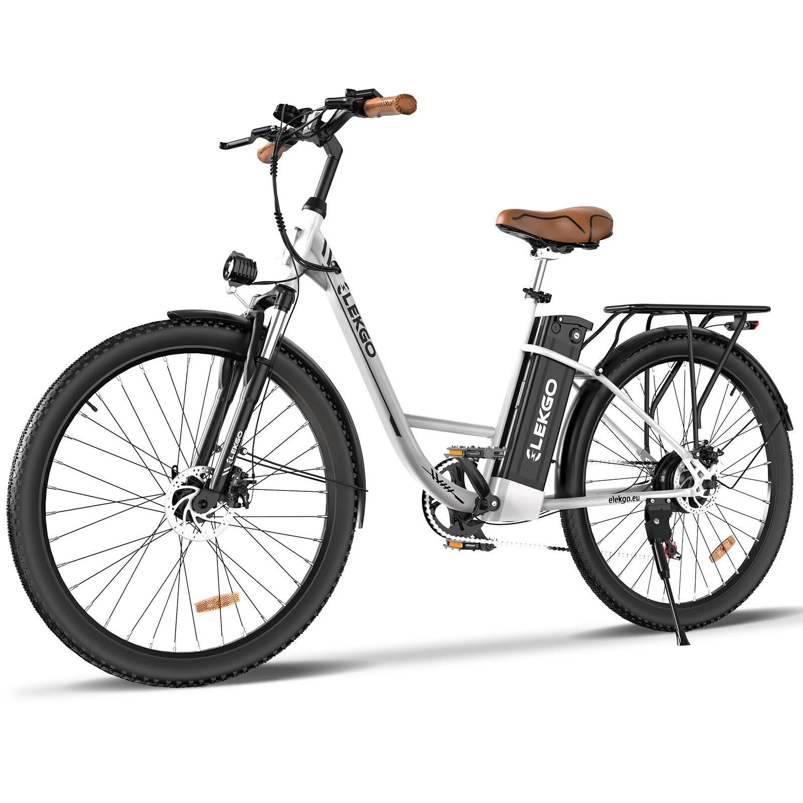 ELEKGO 28" Electric Bike,City Bike, 250W Motor, 36V 12Ah Removable Battery,7-Speed, Dual Disk Brake, Speeds up to 25km/h,Electric Bikes for Adults (White)