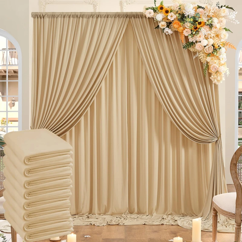 40ft x 10ft Wrinkle Free Beige Backdrop Curtains for Parties, 8 Panels Thick Fabric Photo Backdrop Drapes for Weddings Photography Birthday Party Backgrpund Decor - Image 1