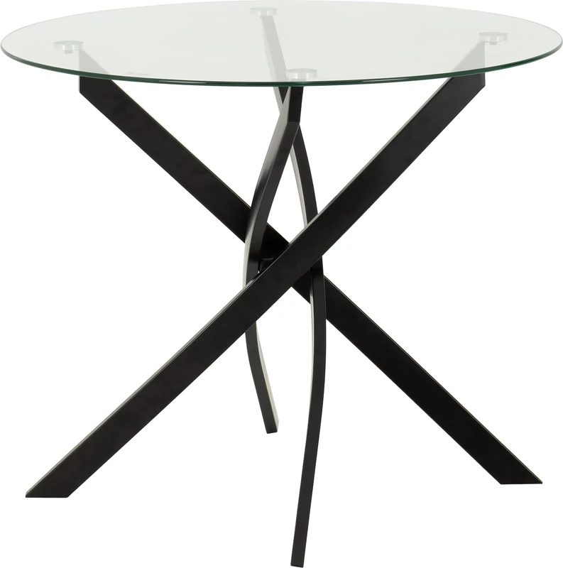 Seconique Sheldon Round Glass Top Dining Table in Clear Glass/Black