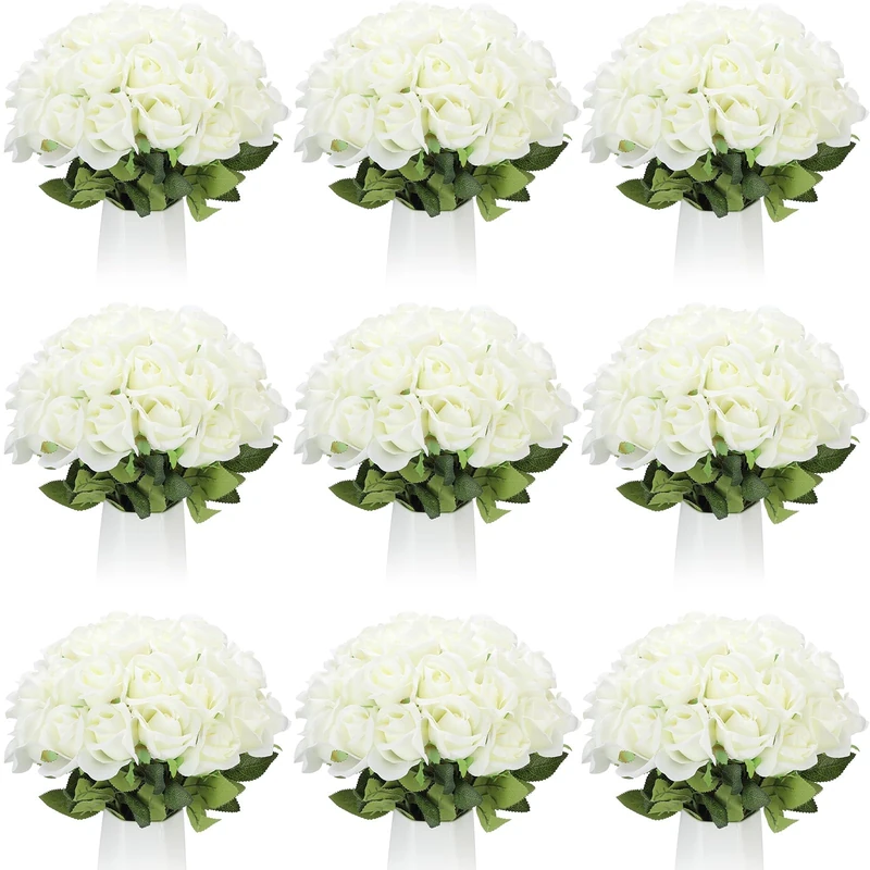 Jexine 100 Pieces Artificial Roses Flowers Bulk, Long Stem Realistic Fake Silk Roses Bouquet for Table Centerpiece Vases Wedding Party Kitchen Decor(Creamy White)