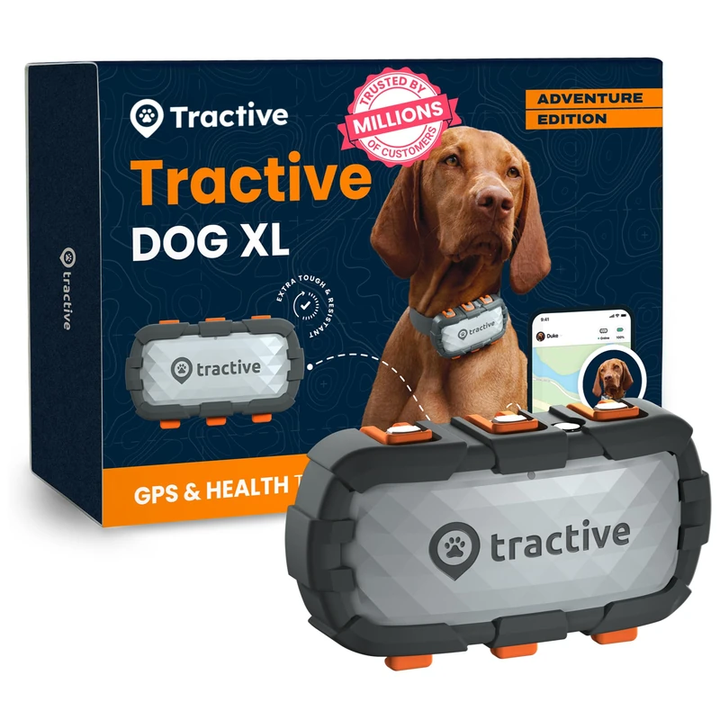 Tractive Smart Dog Tracker XL Adventure | 1 Month Battery | Real-Time GPS Tracking | Escape & Health Alerts | Vitals Monitoring | Market Leader