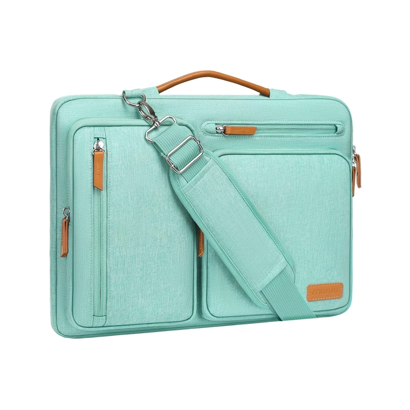 MOSISO 360 Protective Laptop Bag 13.3 inch, 13-13.3 inch Computer Shoulder Bag Compatible with MacBook Air/Pro 13/Pro 14, HP Dell ASUS, Side Open Messenger Case &4 Zipper Pockets&Handle, Aqua Green