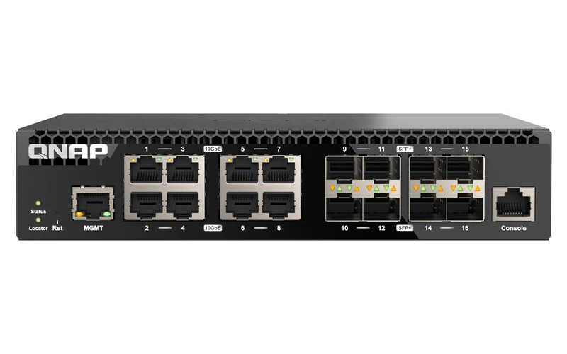 QSW-M3216R-8S8T Half-width Rackmount 16-Port 10GbE Layer 2 Web Managed Switch for SMB/SOHO high-speed networking environments (Managed Switch 16 Ports)