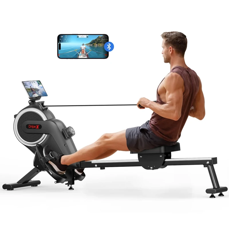 Dripex Rowing Machines for Home Gym, Rowing Machine with 16 Levels of Adjustable Resistance, 350LB Weight Capacity, Durable Slide Rail, Bluetooth App Supported, LCD Monitor, Magnetic Rower Machine