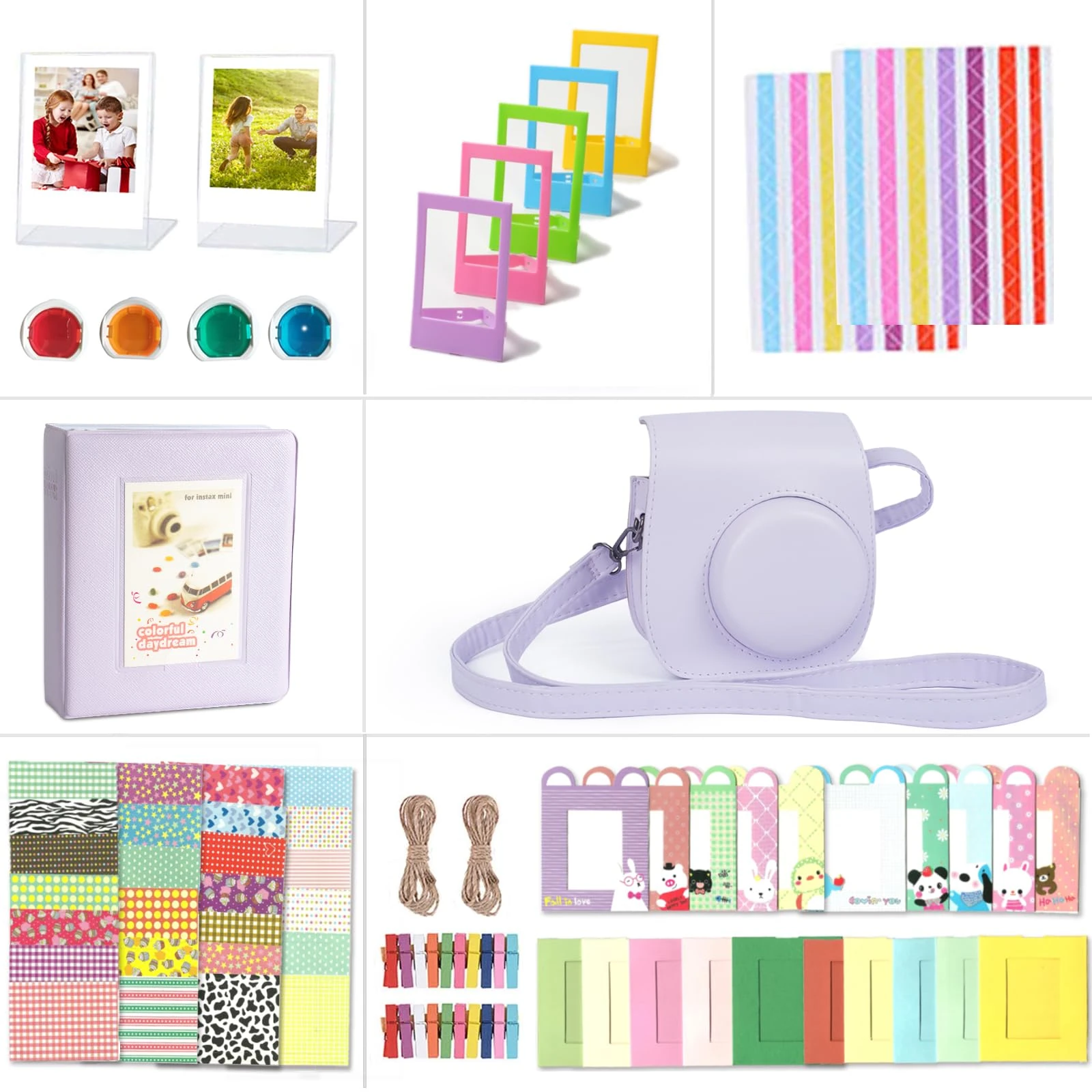 Riosin Instant Mini 12 Accessories Compatible with Fujifilm Instax Mini 12 Camera,Include mini 12 Case,Album,Filters,Wall Hang Frames,Film Frames,Border Stickers,Corner Stickers (Lilac Purple)
