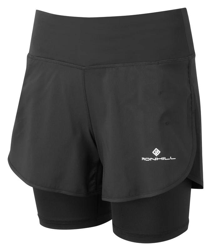 Ronhill Running, Wmn's Tech 4.5" Twin 2in1 Short, All Black, 8