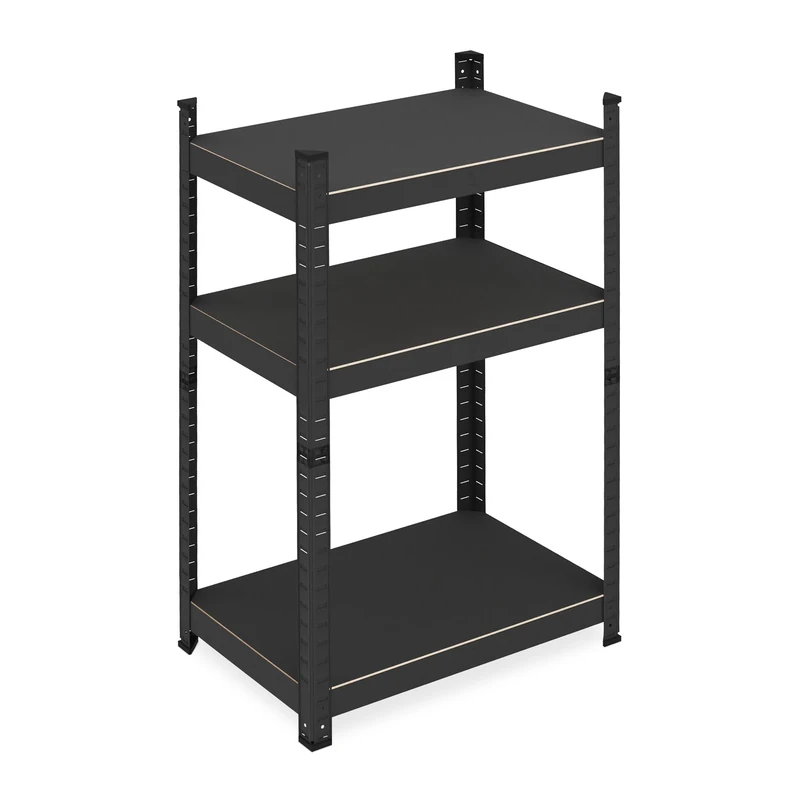 Relaxdays Heavy-duty Shelf, 750 kg, 3 Levels, Steel, Storage Shelf, Cellar, Garage, for Plug-in, 90 x 60 x 40 cm, Black
