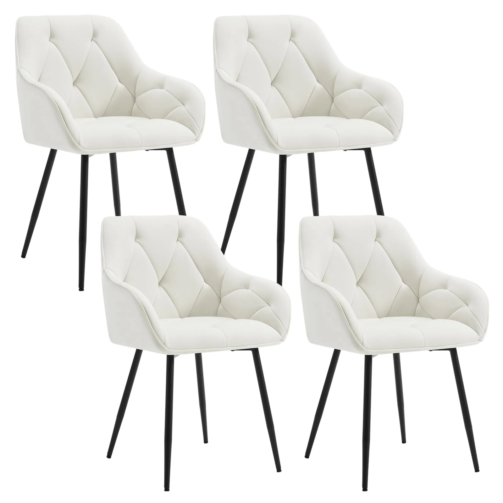 WOLTU Set of 4 Dining Chairs Kitchen Chairs Upholstered Living Room Chair with Backrest, Armrests, Metal Legs, Ergonomic Chair for Lounge, Office, Dressing Table, Velvet, Cream