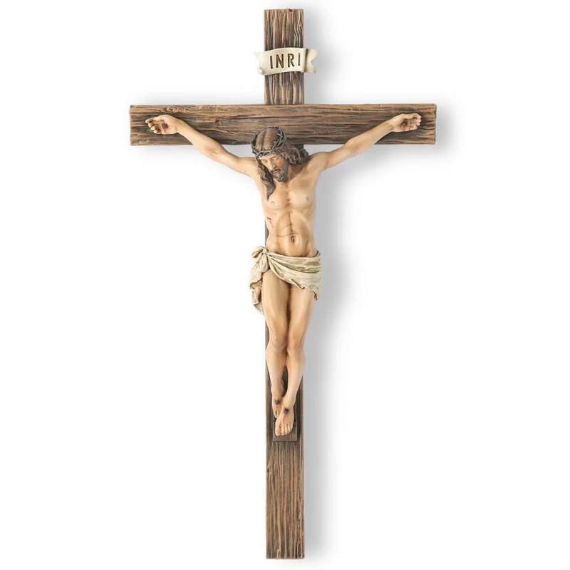 BC Catholic Crucifix Wall Cross, Jesus Christ Inspirational Home Décor, Religious Devout Gift, 14"H, Renaissance Sculpture Handmade by Buildclassic