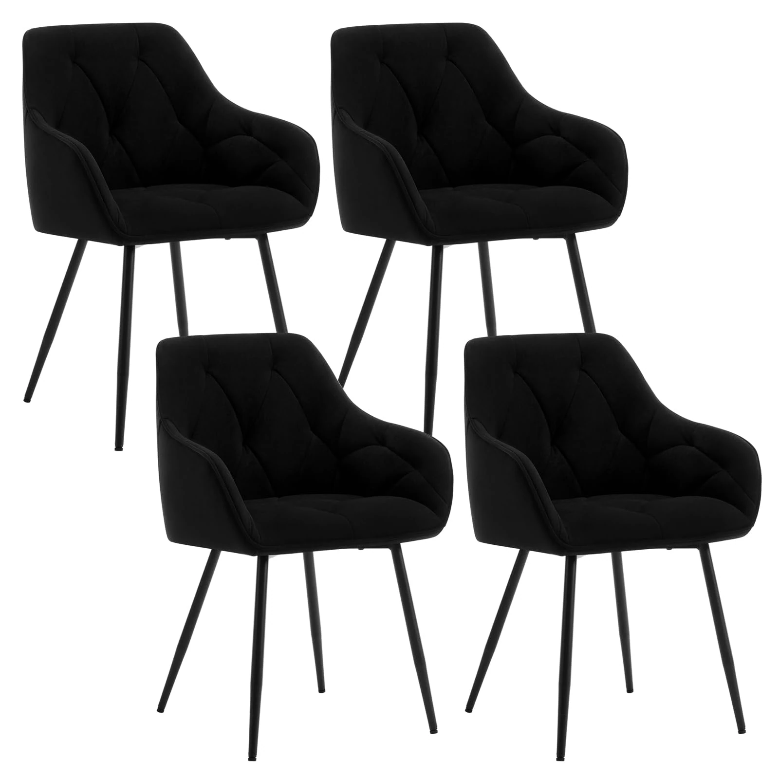 WOLTU Set of 4 Dining Chairs Kitchen Chairs Upholstered Living Room Chair with Backrest, Armrests, Metal Legs, Ergonomic Chair for Lounge, Office, Dressing Table, Velvet, Black