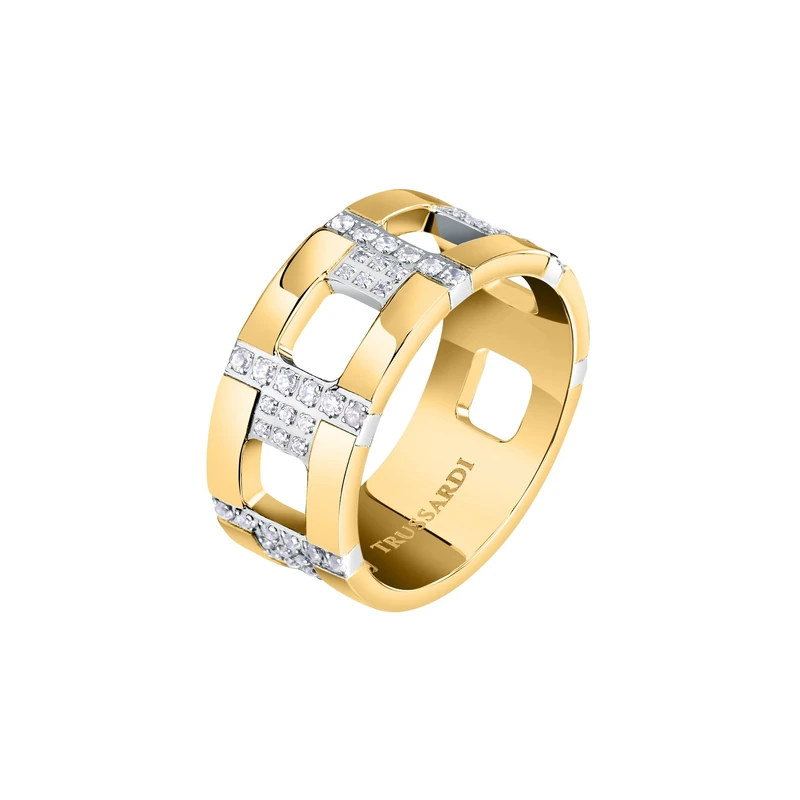 Trussardi TJAXC38012 Women's Ring Steel Logo T, Steel, Crystal