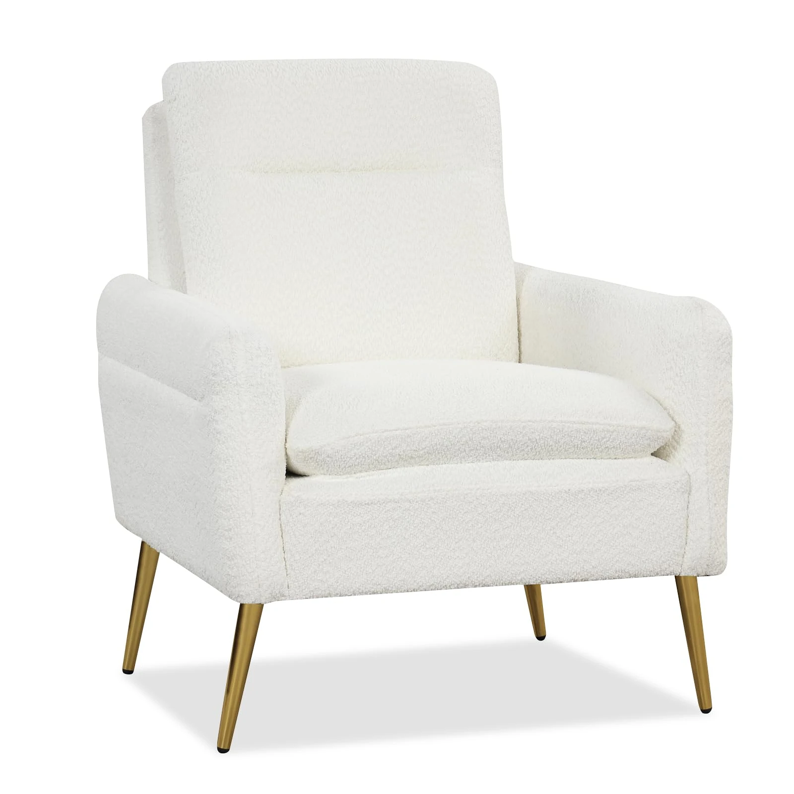 COSTWAY Modern Accent Chair, Upholstered Sherpa Lounge Armchair Single Sofa with Thick Seat Cushion & Tapered Metal Legs, Comfy Occasional Club Reading Chair for Living Room Bedroom Office, White