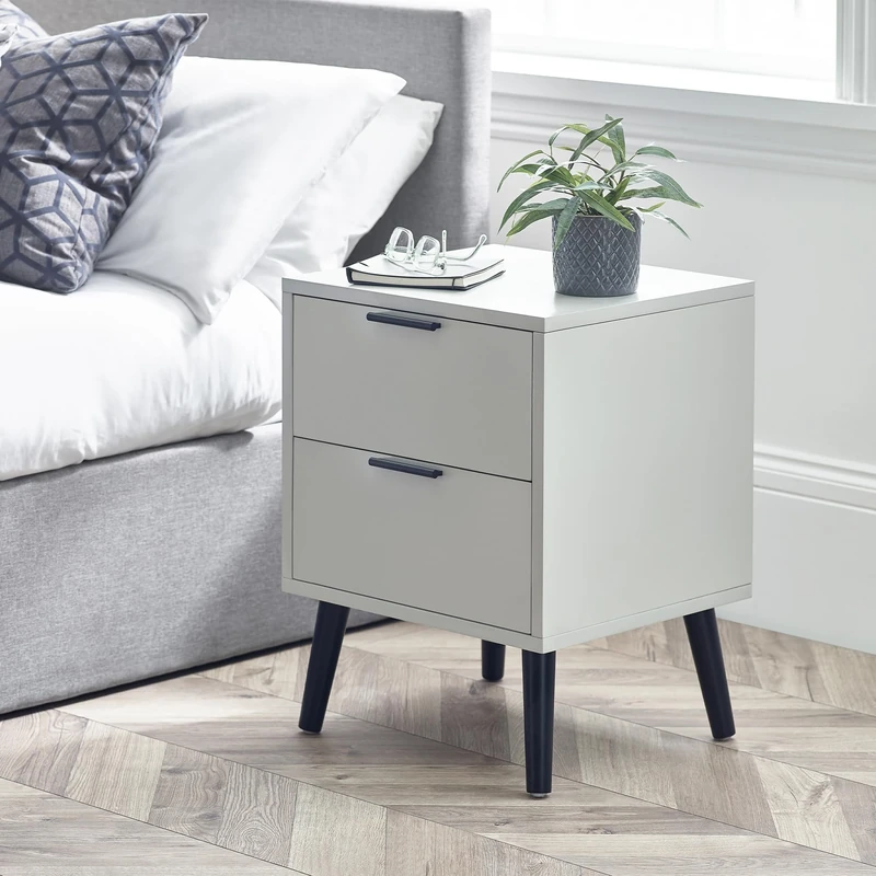Julian Bowen Alba 2 Drawer Bedside-Soft Close, Rubberwood, Grey, One size