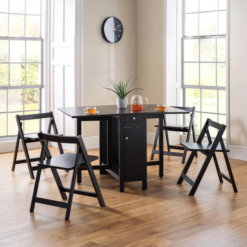 Julian Bowen Savoy Compact Dining Set, Rubberwood, Black, 80 x 120 cm