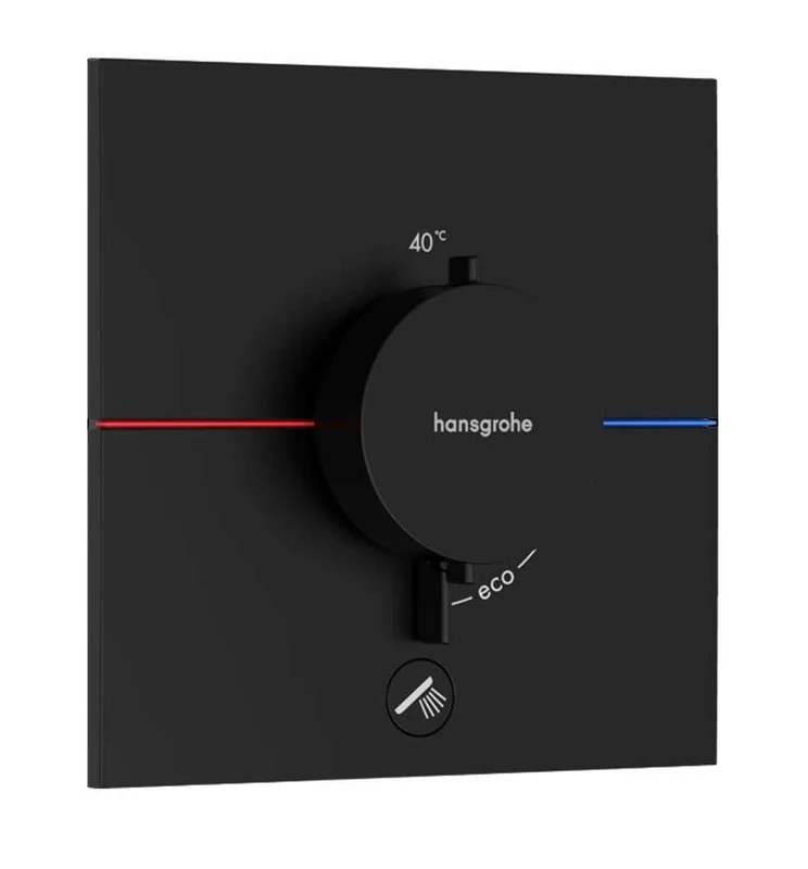 hansgrohe ShowerSelect Comfort E - thermostat conceiled, bathroom tap with safety stop at 40 °C, thermostat square for showers and bath tubs, shower mixer for 1 function, matt black, 15575670