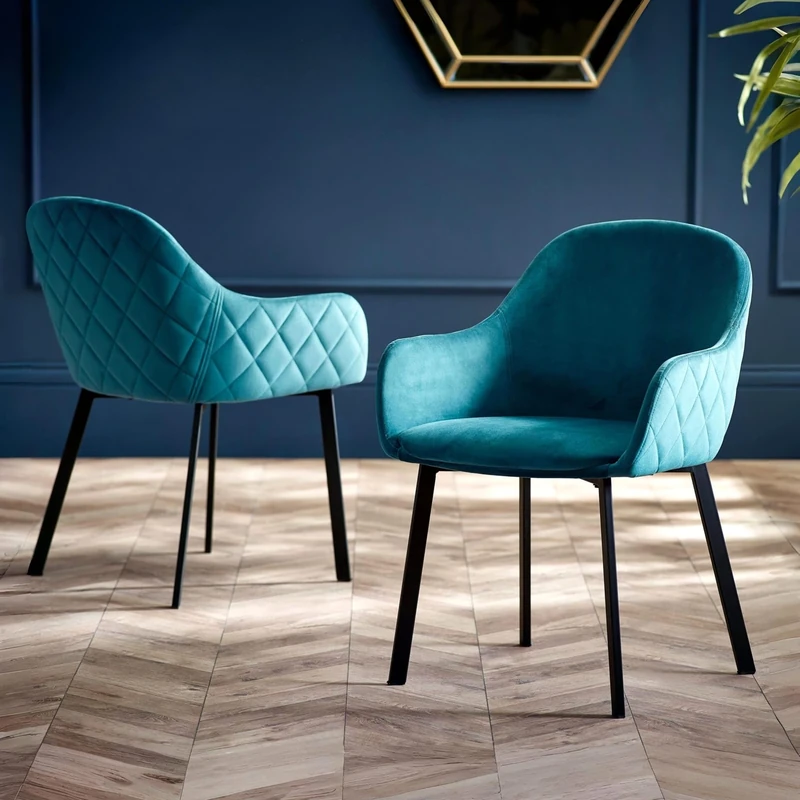 Julian Bowen Set of 2 Lima Dining Chairs-Teal Velvet, One Size