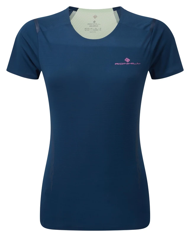 Ronhill Running, Wmn's Tech Race S/S Tee, Dark Navy/Honeydew, Size 14