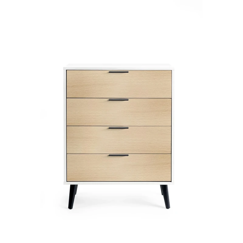 Julian Bowen Alba 4 Drawer Wide Chest-Soft Close, White and Oak, 100.5 x 78 x 40