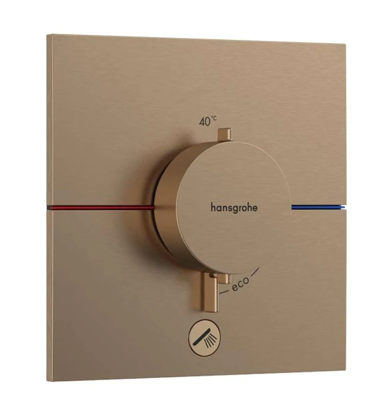 hansgrohe ShowerSelect Comfort E - thermostat conceiled, bathroom tap with safety stop at 40 °C, thermostat square for showers and bath tubs, shower mixer for 1 function, brushed bronze, 15575140