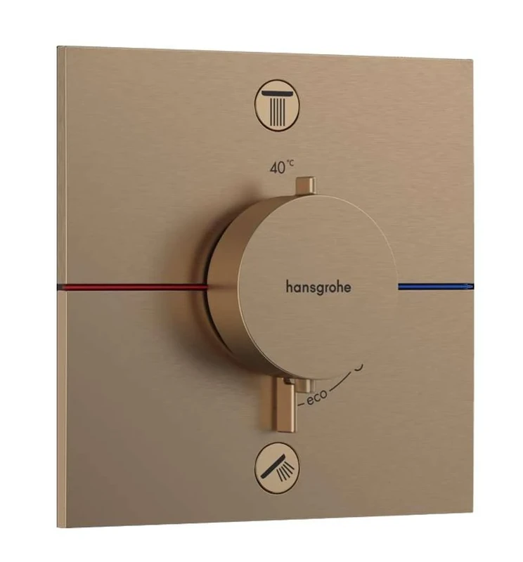 hansgrohe ShowerSelect Comfort E - thermostat conceiled, bathroom tap with safety stop at 40 °C, thermostat square for showers and bath tubs, shower mixer for 2 functions, brushed bronze, 15572140