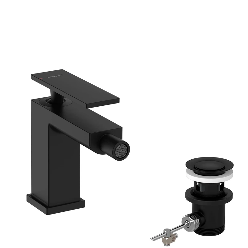 hansgrohe Tecturis E - bidet tap with pop-up waste set, bidet mixer tap with spout height 101 mm, matt black, 73200670