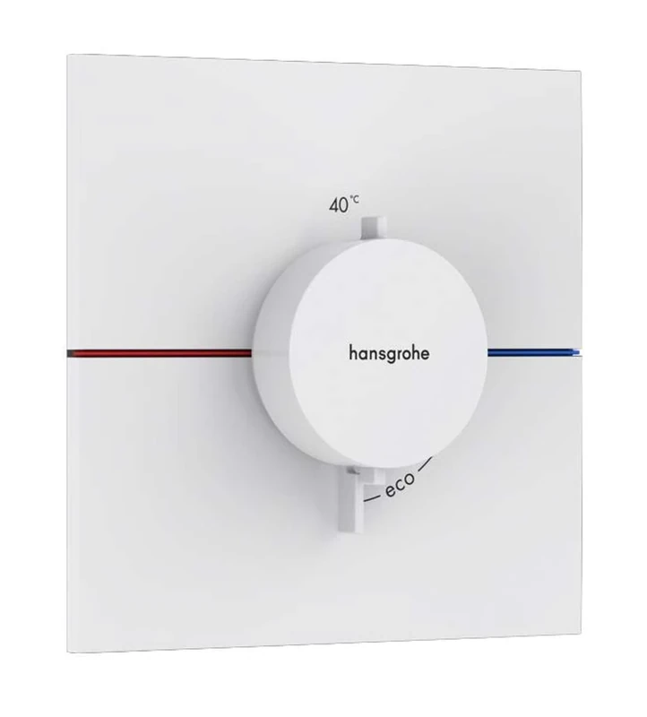 hansgrohe ShowerSelect Comfort E - thermostat conceiled, bathroom tap with safety stop at 40 °C, thermostat square for showers and bath tubs, shower mixer for 3 functions, matt white, 15574700