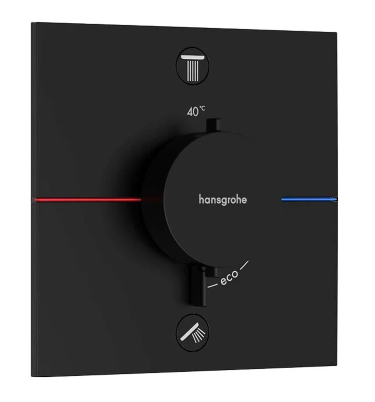 hansgrohe ShowerSelect Comfort E - thermostat conceiled, bathroom tap with safety stop at 40 °C, thermostat square for showers and bath tubs, shower mixer for 2 functions, matt black, 15572670
