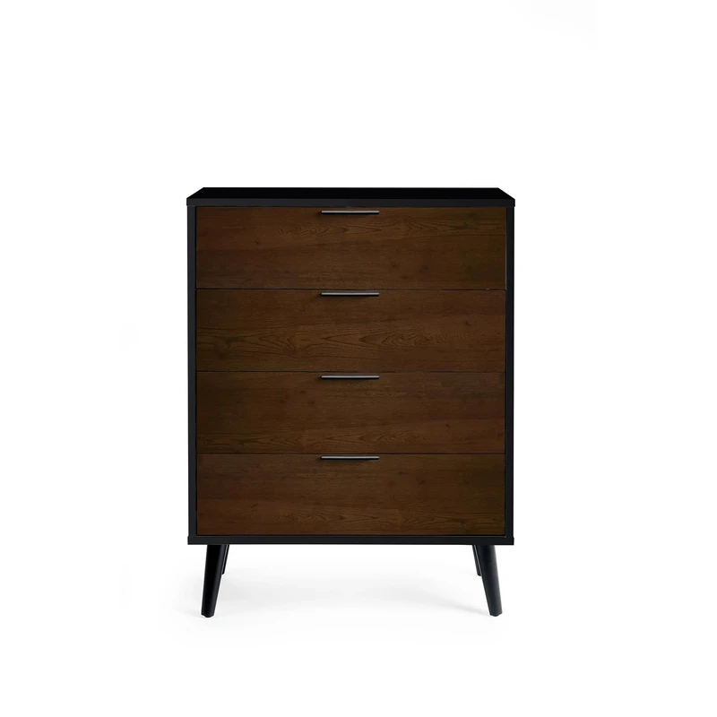 Julian Bowen Alba 4 Drawer Wide Chest-Soft Close, Walnut and Black, 100.5 x 78 x 40